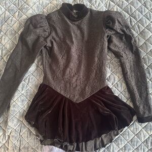 Elegant Black Lace and Velvet figure skating one piece